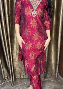 Beautiful Cherry Kurta With Pants