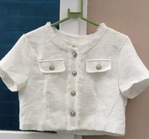 White Tweed Cropped Top