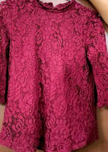 Maroon Lace Top Flora Embroided