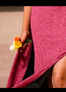 Pink Sparkle Slit Maxi Dress