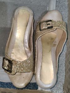 Sparkly Gold Buckle Heels - Size 7