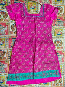Pink Cotton Kurti Set with Swirl Design