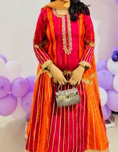 Pink &amp; Orange Embroidered Salwar Kameez