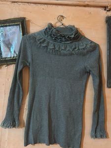 woollen Ruffled Neck Knit Top
