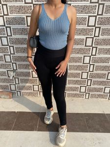 Blue Ribbed Knit Tank Top