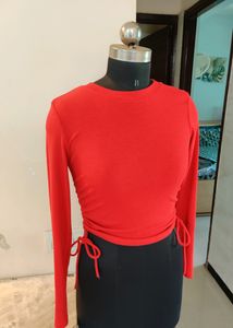 Zara Ribbed Red Top With Tieups