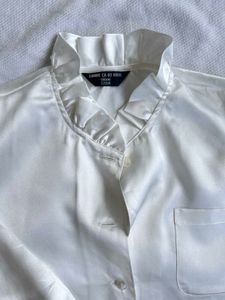 Satin White Shirt With Ruffles