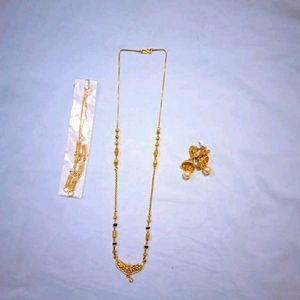 Gold Mangalsutra Necklace & Earring Set