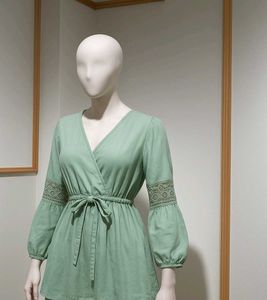 Green Blouse with Lace Details