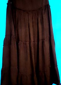 Brown Embroidered Maxi Skirt