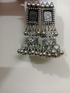 Oxidized Silver Jhumka Earrings