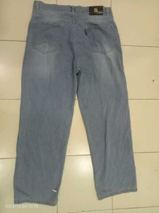 Blue Denim Straight Fit Knee Slit Jeans For Girls