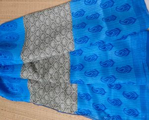 Blue &amp; Grey Patterned Saree