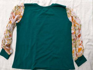 Green Top With Floral Design Sleeves For women