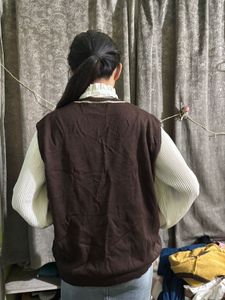 Brown Knit Vest with Patch