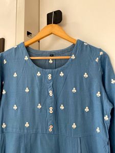 blue embroidery kurti