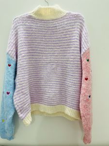 Pastel Striped Heart Sleeve Sweater