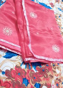 Elegant Pink Floral Embroidered Dupatta