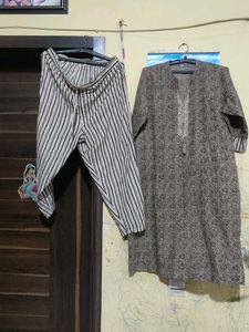 Brown Patterned Kurti Pant Set