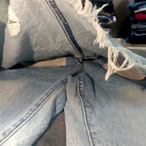 Distressed Denim Skirt-Pants