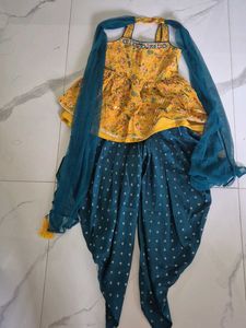 Vibrant Yellow & Teal Dhoti Peplum Set
