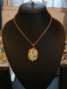 Handpainted Porcelain Pendant Anti Tarnish Chain