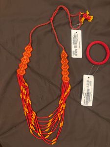 Beaded Long Chain With Single Bangle