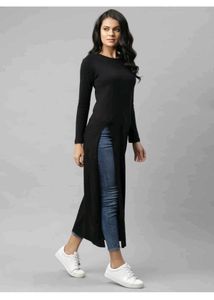 Black Longline Slit Top