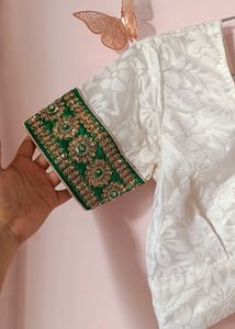 White Saree With Green Border
