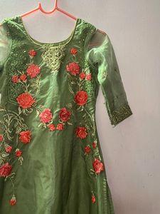 Green Embroidered Organza Kurta Set