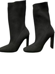 Black Knit Heeled Boots Size 36