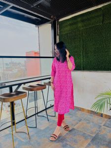 Pink & White Striped Kurti