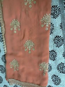 Embroidered Peach Georgette Saree ❗️