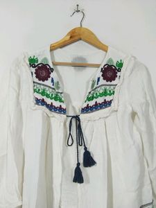 White Embroidered Overcoat (Women)