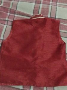Floral Print Kurta with Red And White Jacket