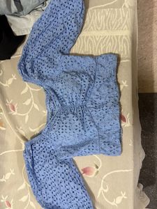Blue Eyelet Crop Top