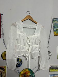 White Sheer Long Sleeve Top🤍🤍