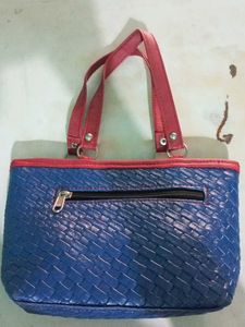 Woven Style Blue &amp; Red Medium Shoulder Handbag.