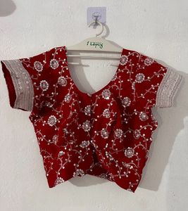 Red Sequin Embroidered Saree &amp; Blouse