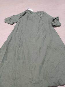 Olive Green Casual Midi Dress, L Size