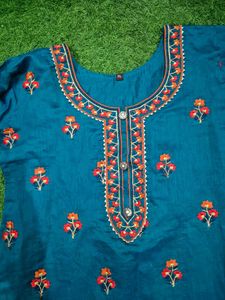 Teal Embroidered Kurta