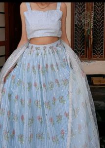 pista color lehenga choli set