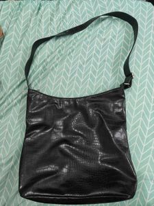 Black Croc Embossed Shoulder Bag
