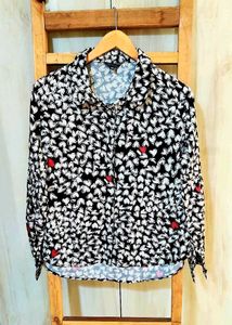 Black Printed Cotton Shirt Size-38