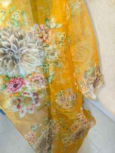 2 Metres Floral Yellow Organza Scarf