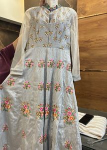 Wedding/Festive Silver Gown With Net Sleeves