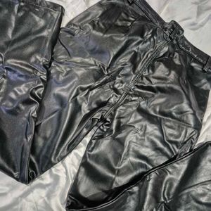 Warm Black Faux Leather Pants|straight fit