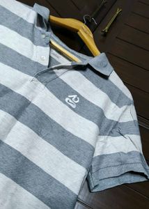Nike Men Grey White Striped Cotton Polo Tshirt