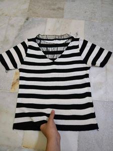Striped Top with Mesh Detail