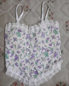Floral Lace Trim Corset Top